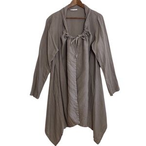Bryn Walker Jacket Womens XL Tan Taupe Linen Long Sleeve Tunic Kerchief Hem